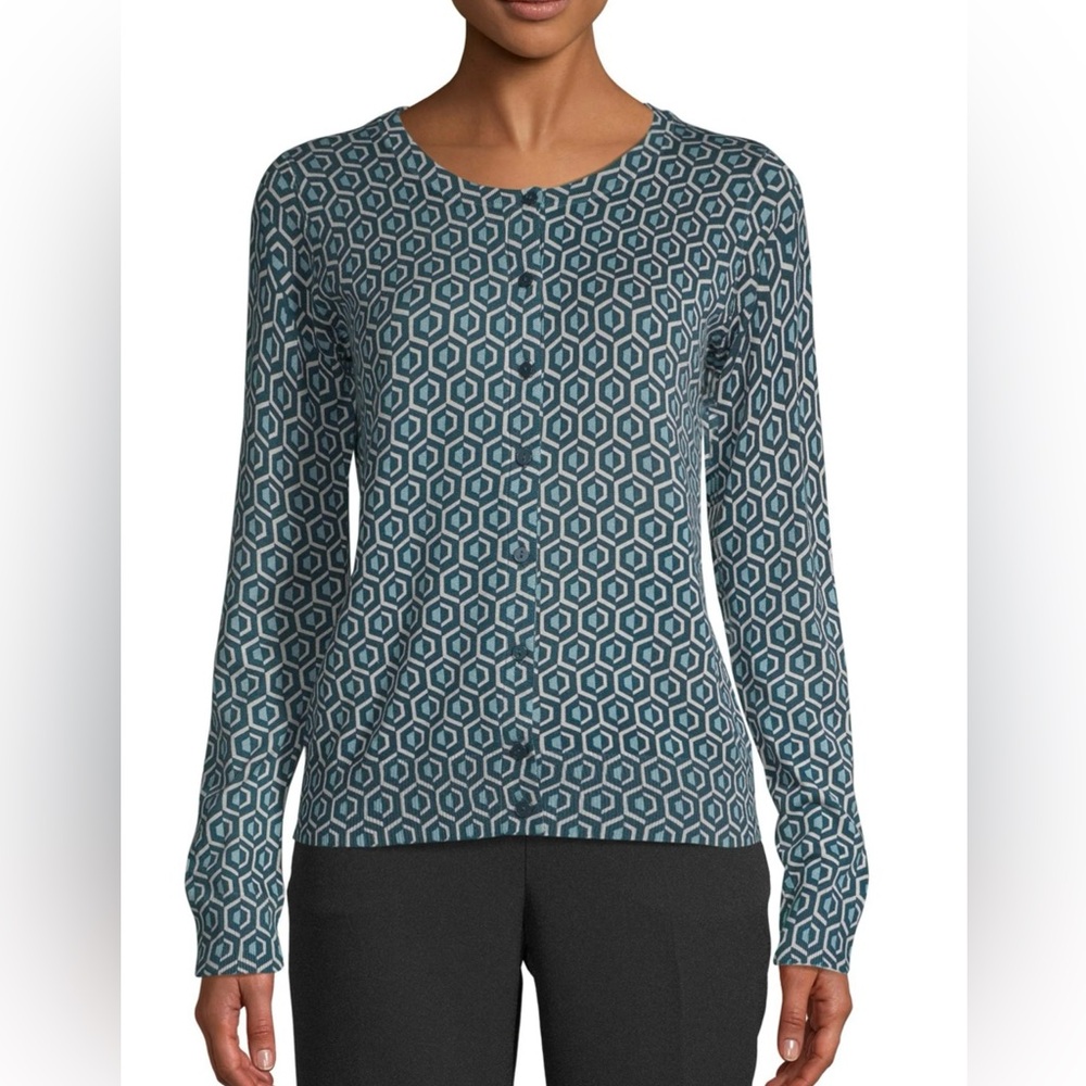 Teal geometric cardigan